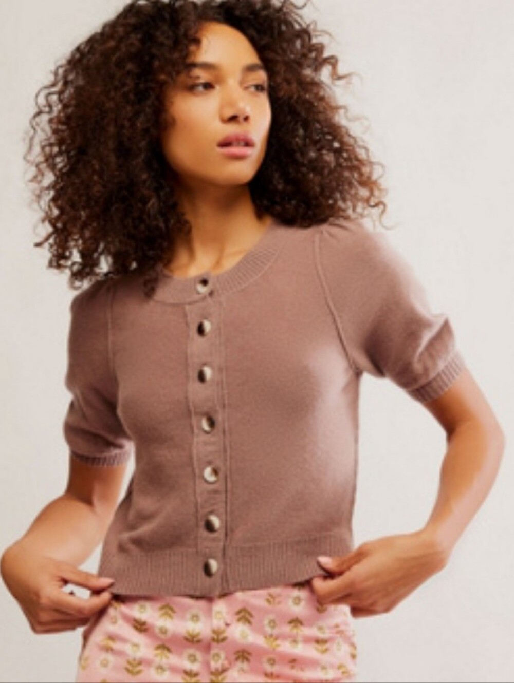 Free People Cashmere Blend Soft Isla Short-Sleeve Button-Front Cardigan Sweater